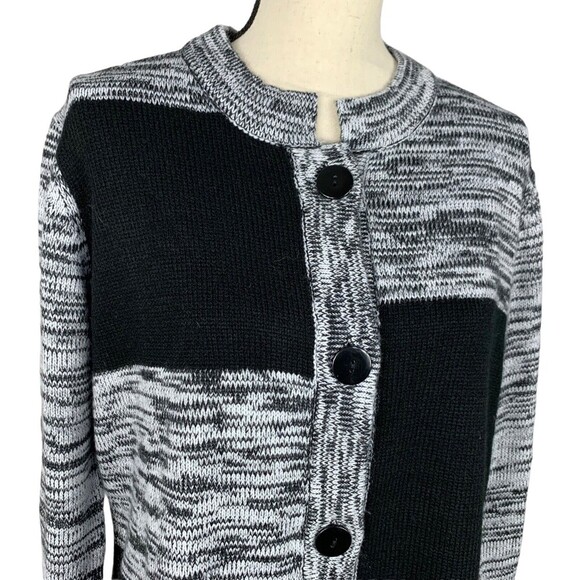 Bedford Fair Cardigan Sweater Women Large Heather Black Block Color 5 Button - Picture 7 of 9